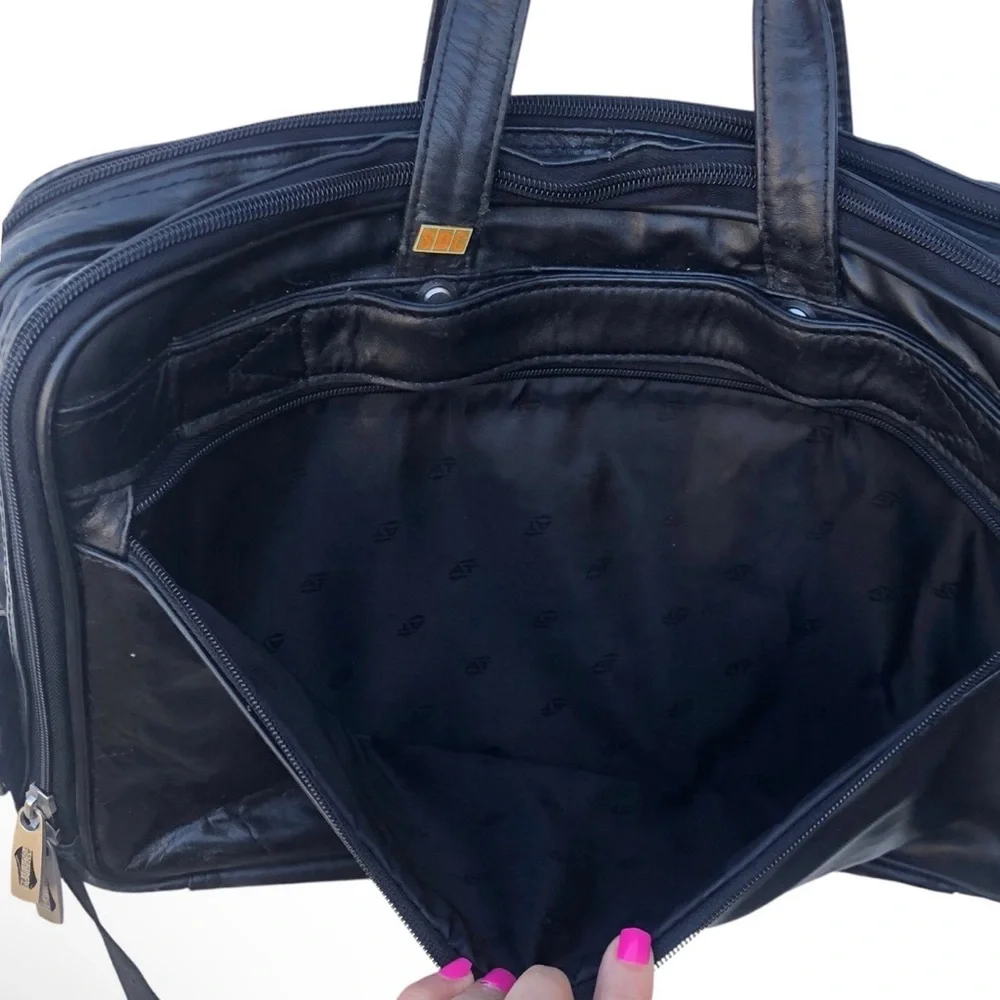 American Tourister Black Leather Laptop Bag
